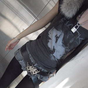 Y2k Portrait Letter Print Tops