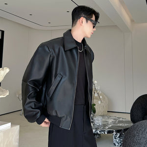 Y2K PU Leather Jacket Men