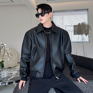 Y2K PU Leather Jacket Men