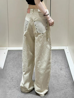Y2K PU Leather Patchwork Jeans Women's