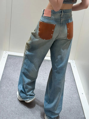 Y2K PU Leather Patchwork Jeans Women's