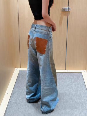 Y2K PU Leather Patchwork Jeans Women's