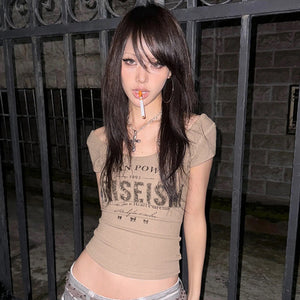 Y2k Ribbed Tee Shirt Top