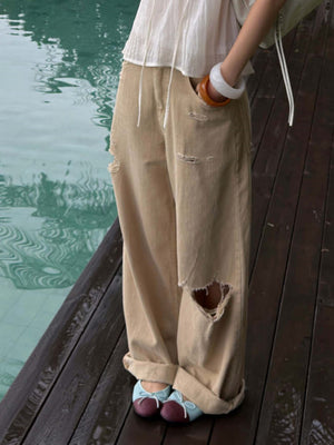 Y2K Ripped Hole Cuffs Jeans Women