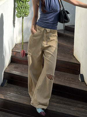 Y2K Ripped Hole Cuffs Jeans Women