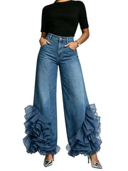 Y2K Ruffle Hem Blue Jeans Women's
