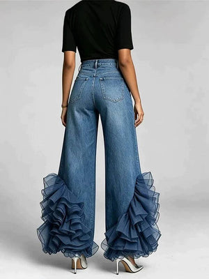 Y2K Ruffle Hem Blue Jeans Women's