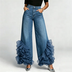 Y2K Ruffle Hem Blue Jeans Women's