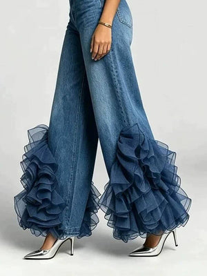 Y2K Ruffle Hem Blue Jeans Women's