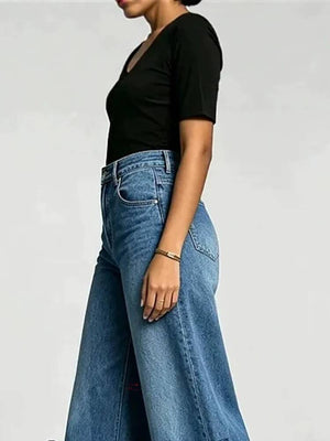 Y2K Ruffle Hem Blue Jeans Women's