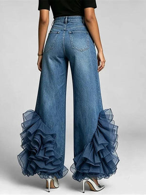 Y2K Ruffle Hem Blue Jeans Women's