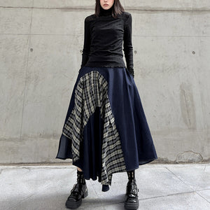Y2K Set Turtleneck Top and Patchwork Plaid Skirt
