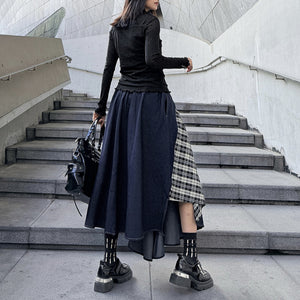 Y2K Set Turtleneck Top and Patchwork Plaid Skirt