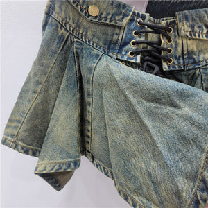 Y2K Short Denim Skirt Pleated