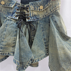 Y2K Short Denim Skirt Pleated