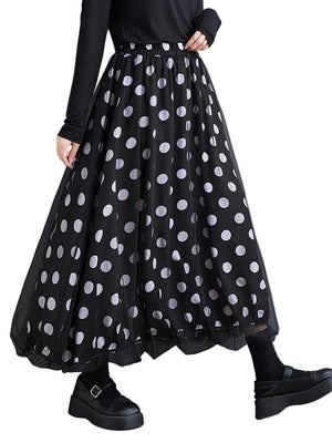 Y2K Skirt Black Dot Printed