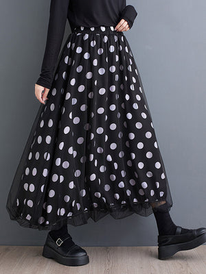 Y2K Skirt Black Dot Printed