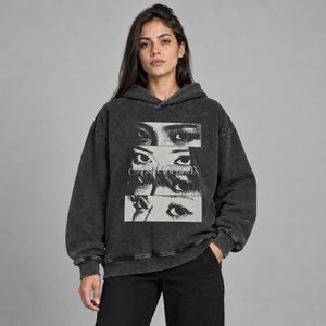 Y2K Streetwear Hoodie Faded Black – worn by a woman