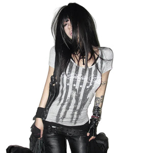 Y2k Striped Letter Print Top