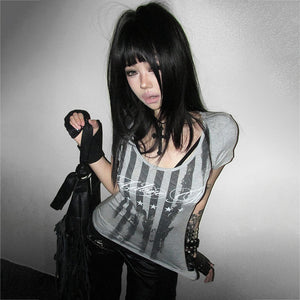Y2k Striped Letter Print Top