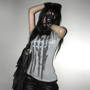 Y2k Striped Letter Print Top