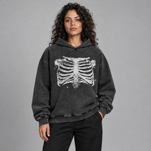 Y2K Style Skeleton Graphic Hoodie – worn by a woman