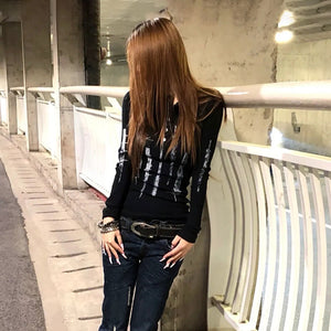 Y2K Tattoo Print Knitted Tops Black