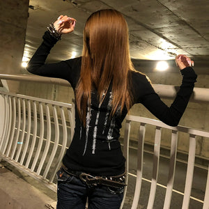 Y2K Tattoo Print Knitted Tops Black