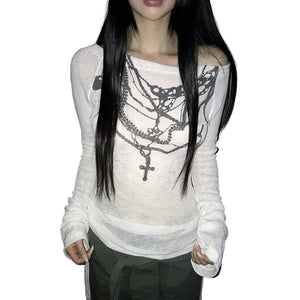 Y2k Tattoo Print Knitted Tops