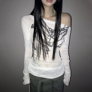 Y2k Tattoo Print Knitted Tops