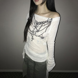 Y2k Tattoo Print Knitted Tops