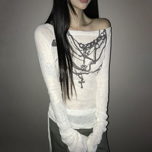 Y2k Tattoo Print Knitted Tops