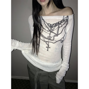 Y2k Tattoo Print Knitted Tops