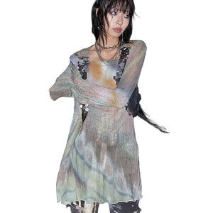 Y2k Tie-dye Mesh Tops