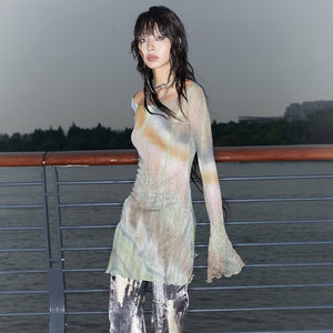 Y2k Tie-dye Mesh Tops