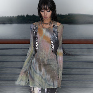 Y2k Tie-dye Mesh Tops