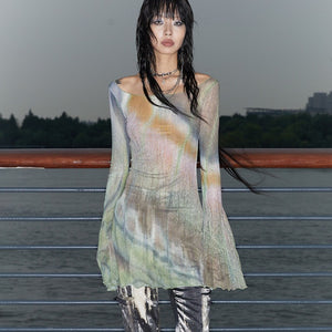 Y2k Tie-dye Mesh Tops