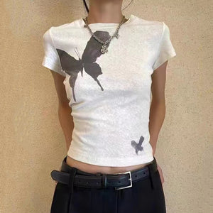Y2K Top Gothic Butterfly Print