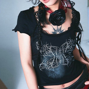 Y2K Top Lace Patchwork