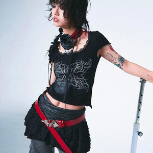 Y2K Top Lace Patchwork