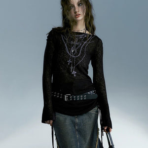 Y2K Tops Black Ribbed Streetwear