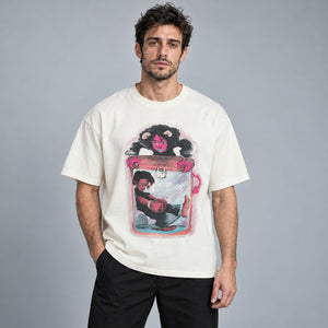 Y2K White Shirt Graphic Casual – worn by a man