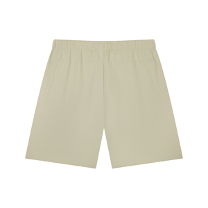 Bean Green zip pocket basketball shorts seen from the back, laid flat with a clean elastic waist