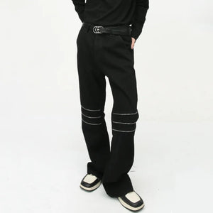 Pantalon noir patchwork zippé