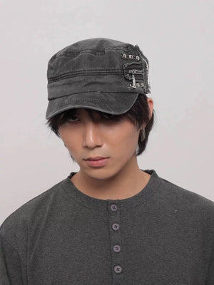 Vintage Rivet Hip Hop Punk Zippers Baseball Cap Men Women Ripped Hole Distressed Hat Washed Retro Flat Cap