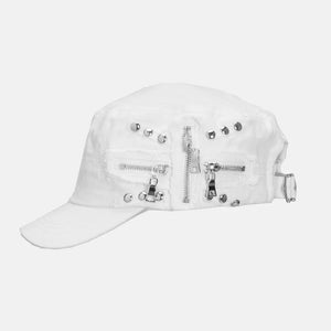 Vintage Rivet Hip Hop Punk Zippers Baseball Cap Men Women Ripped Hole Distressed Hat Washed Retro Flat Cap