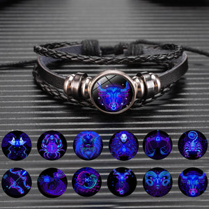 Zodiac Glow Y2K Bracelet with a Taurus cabochon shown above round previews of all twelve zodiac designs