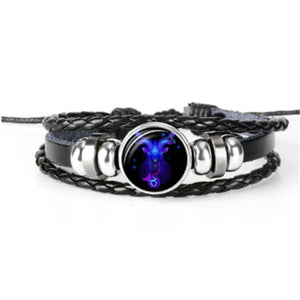 Zodiac Glow Y2K Bracelet with the Capricorn goat cabochon, front view on white with braided bands