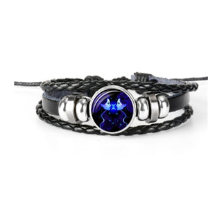 Zodiac Glow Y2K Bracelet with the Gemini twins cabochon, front view on white with braided bands