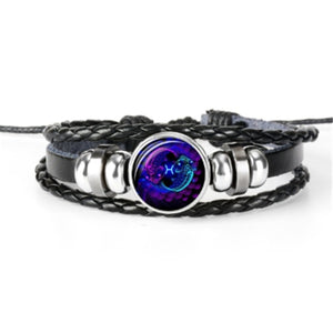 Zodiac Glow Y2K Bracelet with the Pisces fish cabochon, front view on white with braided bands